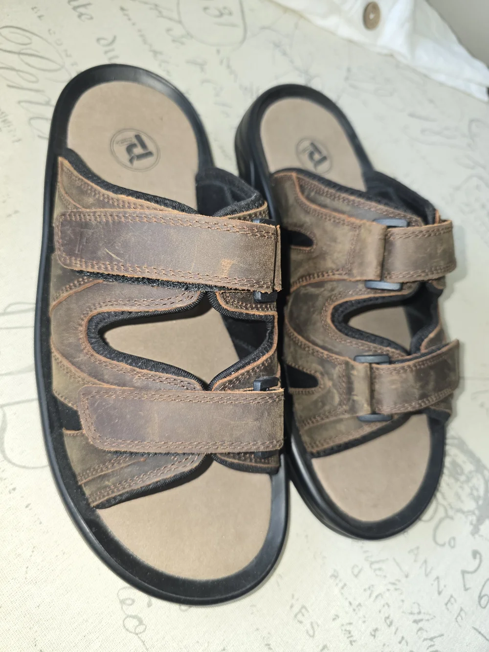 Men's 11.5 XX 5E Propet Vero Slide Brown Leather Sandals Extra Wide Slip-On